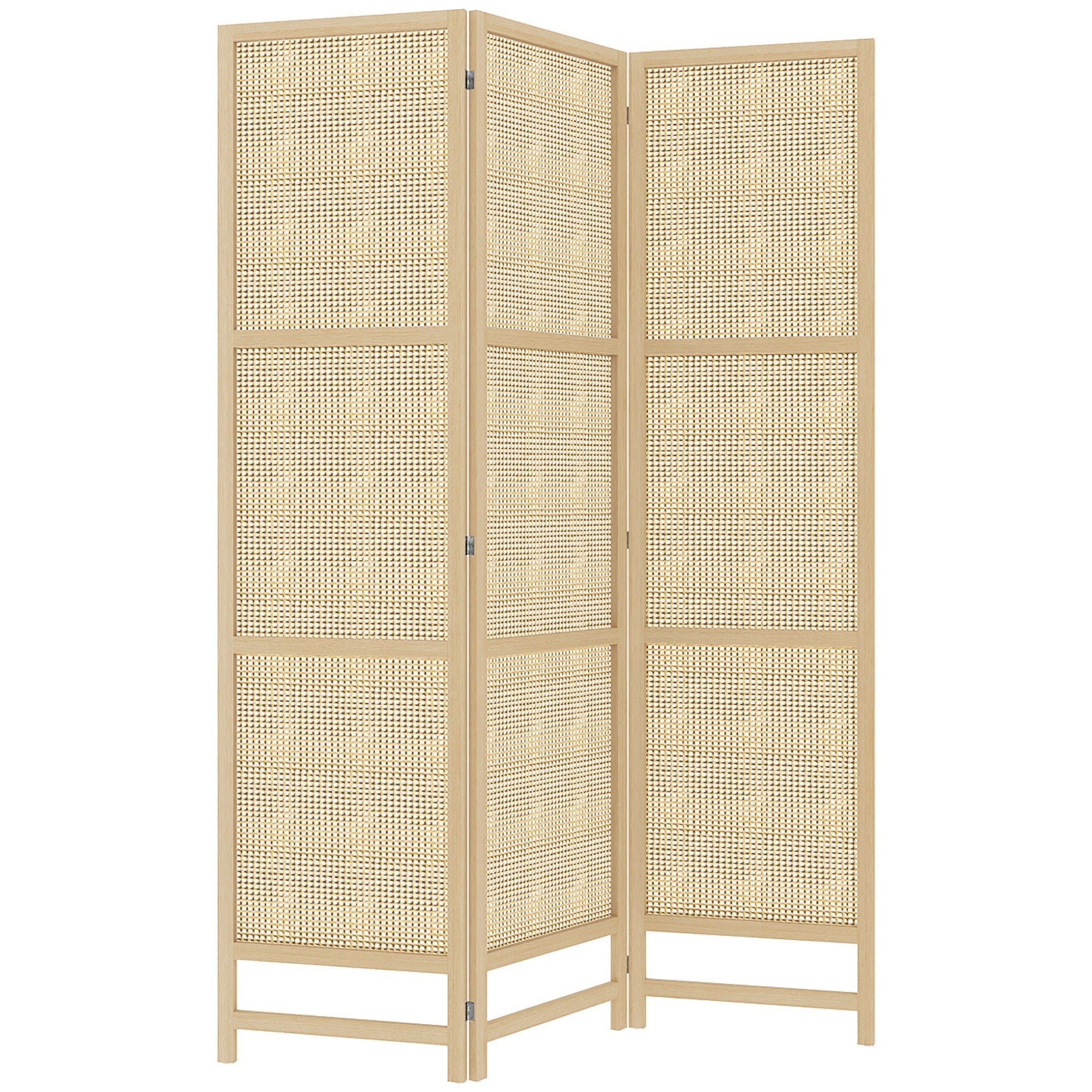 Folding Screen 3-Part Room Divider PP Rattan, Natural