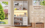Kitchen Sideboard Buffet 183cm Tall LED USB Sockets 3 Drawers Gold Handles