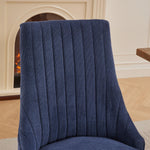 Dining Chairs Set of 2 Channel Upholstered Solid Wood Legs - Blue Linen
