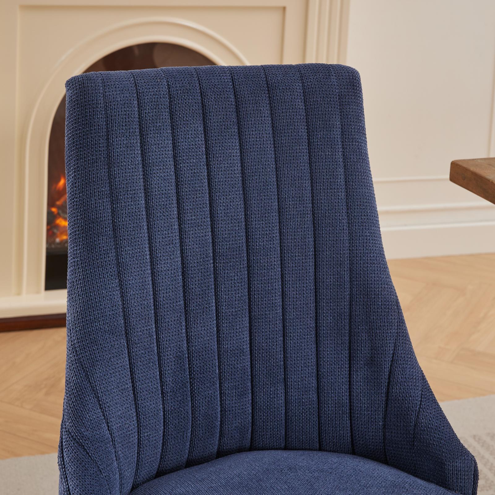 Dining Chairs Set of 2 Channel Upholstered Solid Wood Legs - Blue Linen