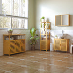 Bathroom Cabinet, 3 Open Compartments, Toilet Storage, Bamboo