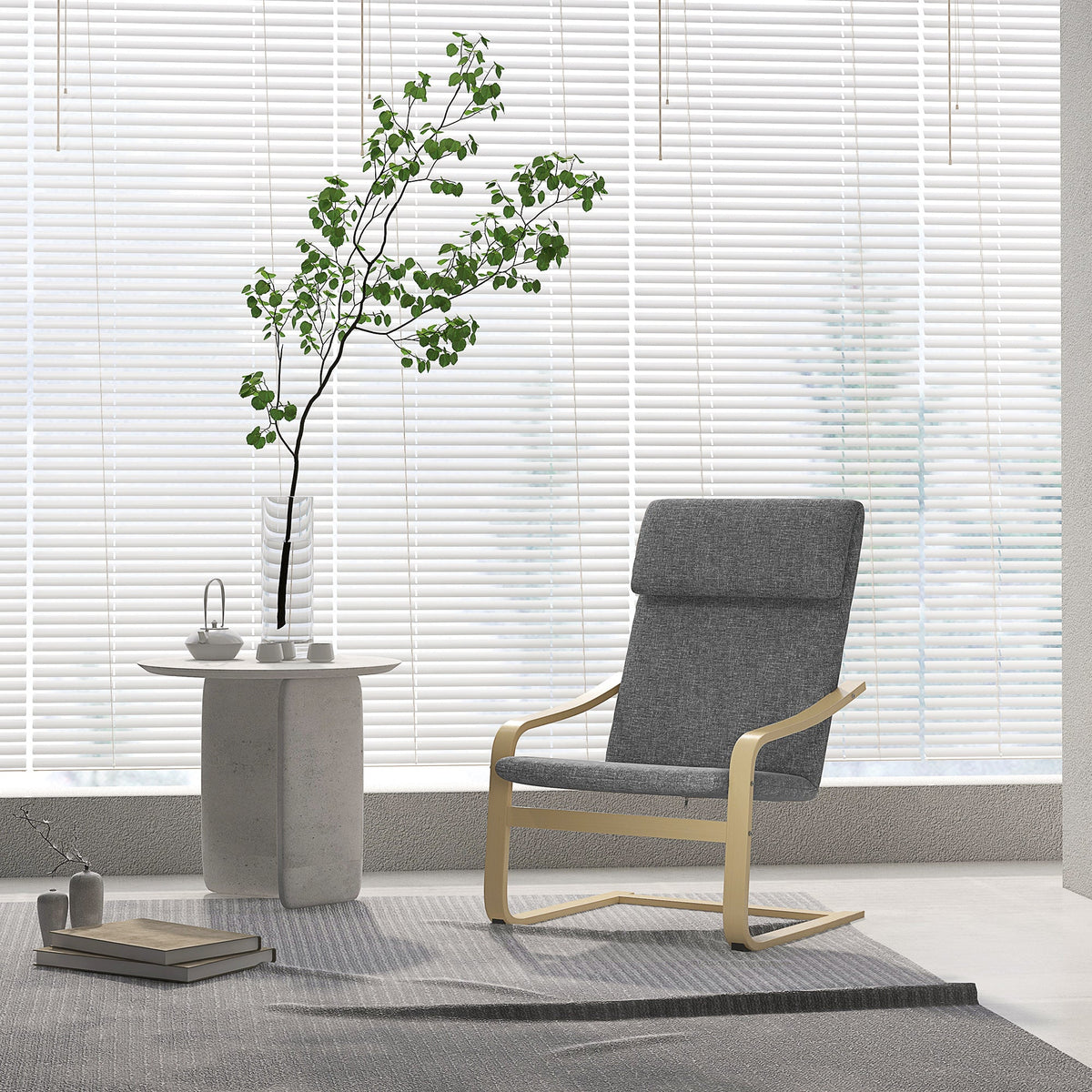 Recliner Chair, Rocking Dining with Headrest, Dark Grey Linen Look