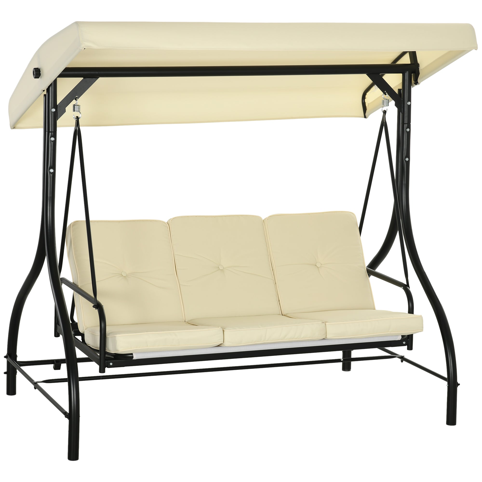 Outsuuny Porch Swing, 2-in-1 Reclining 3-Seater with Adjustable Sunroof, 240 kg, Beige