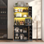 Kitchen Highboard Buffet 100x187cm LED Lighting Microwave Storage - Wooden