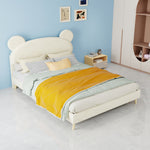 Modern Upholstered Bed 140x200cm with Mattress, Cartoon Design, Beige