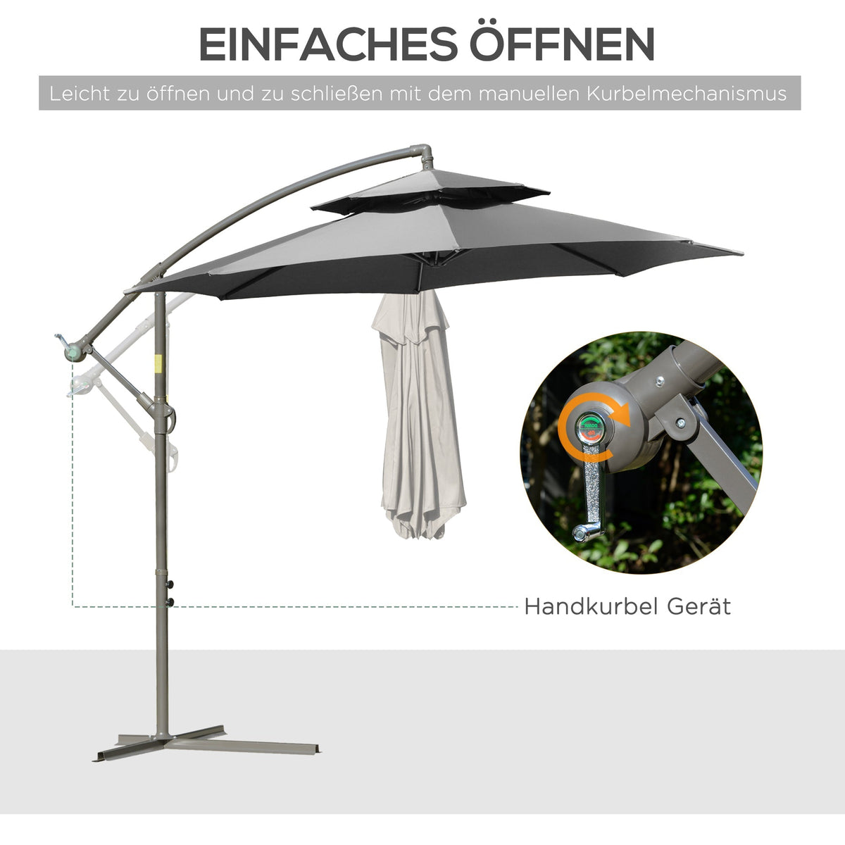 Parasol Cantilever, Double Roof Cross Base, Light Grey Polyester