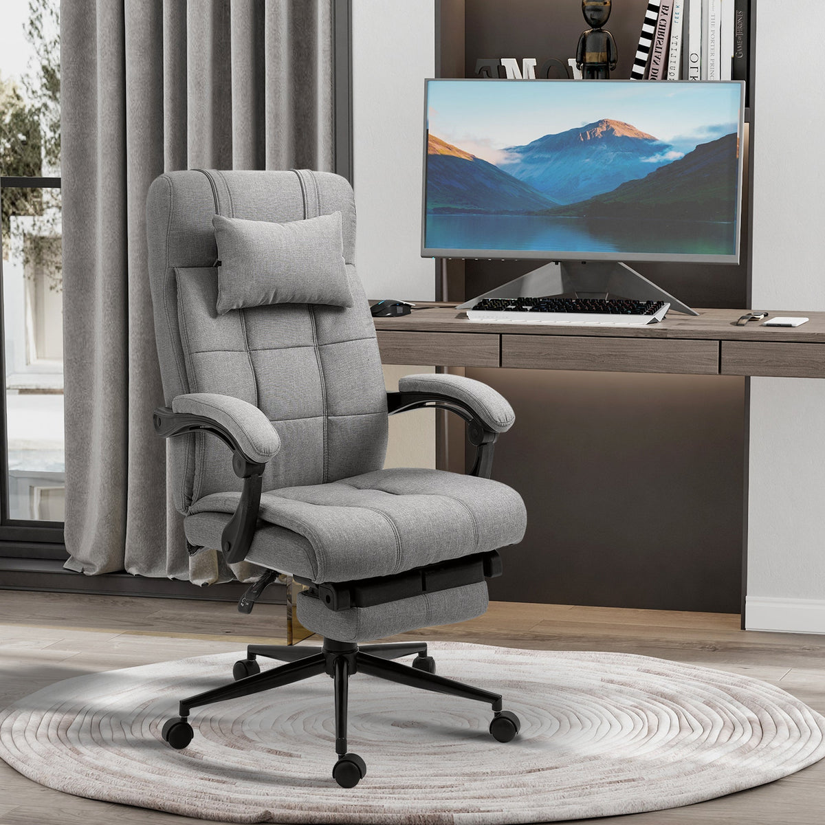 Office Chair Ergonomic Swivel Adjustable with Footrest, Linen