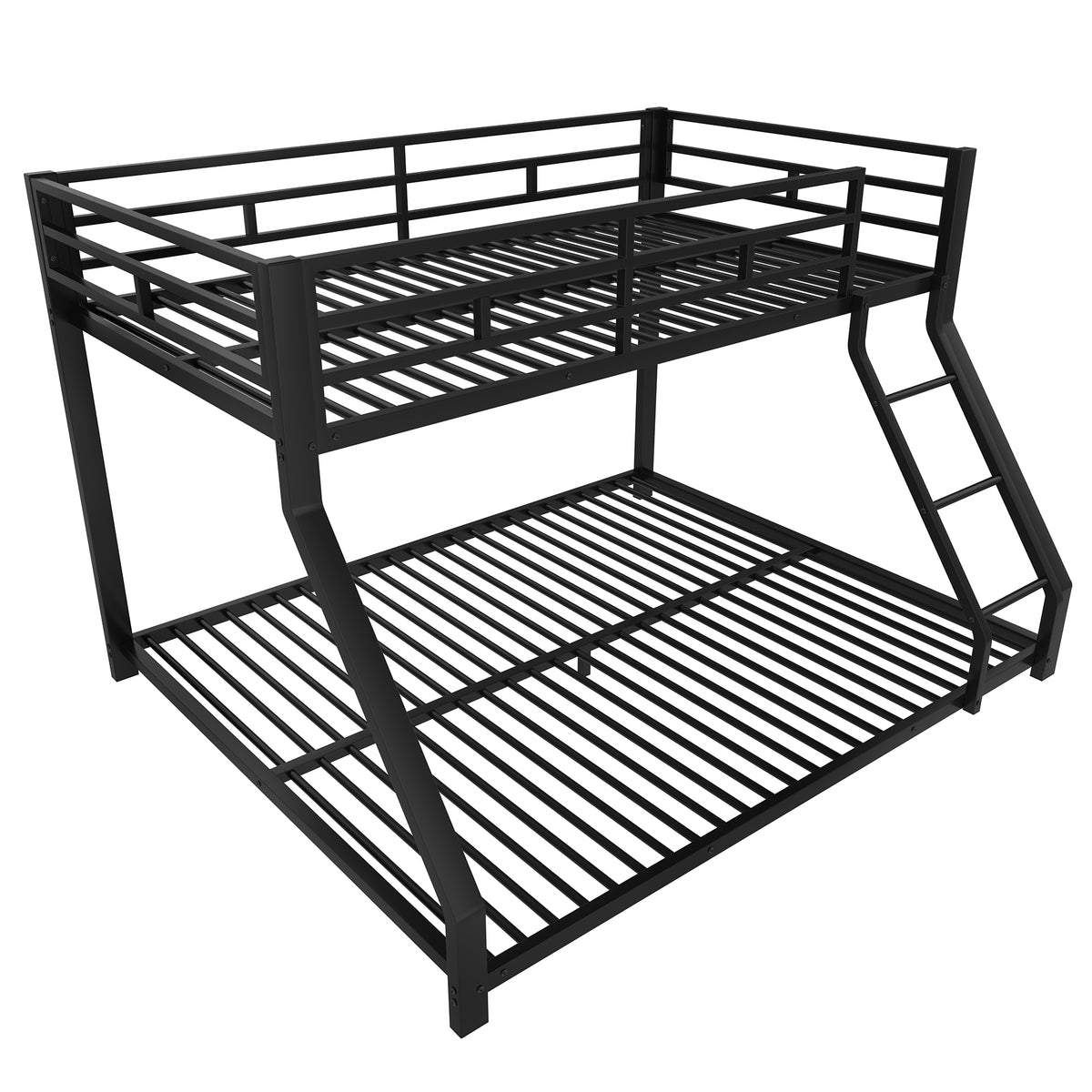 Bunk Bed 90x200 / 140x200 with Railing & Step, Black Metal