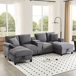 U-Shaped Sofa 4-Seater Oversized Storage USB Cup Holders - Corduroy