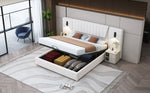 Upholstered Bed, 180*200cm, Extra-Long Backrest, Reading Lamp, USB Port, Hydraulic Storage, Beige Velvet