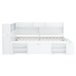 Children's Single Bed 140x200cm Storage Drawers Bookshelf White