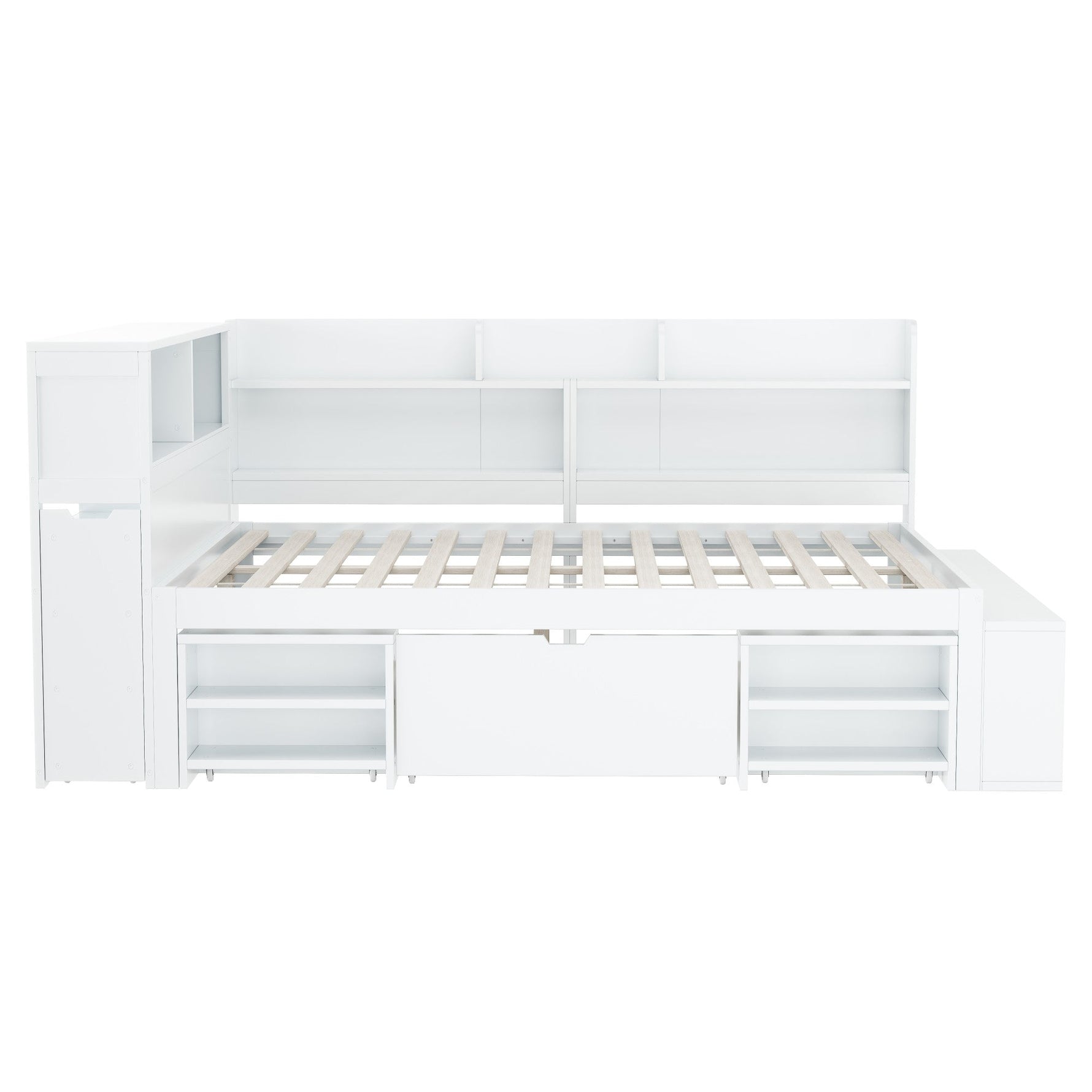 Children's Single Bed 140x200cm Storage Drawers Bookshelf White