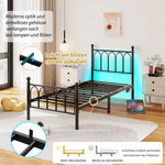 Metal Bed Frame with USB, LED, Vintage Headboard and Footboard, Black