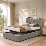 Upholstered Bed 90x200cm with Storage & USB, Grey Velvet