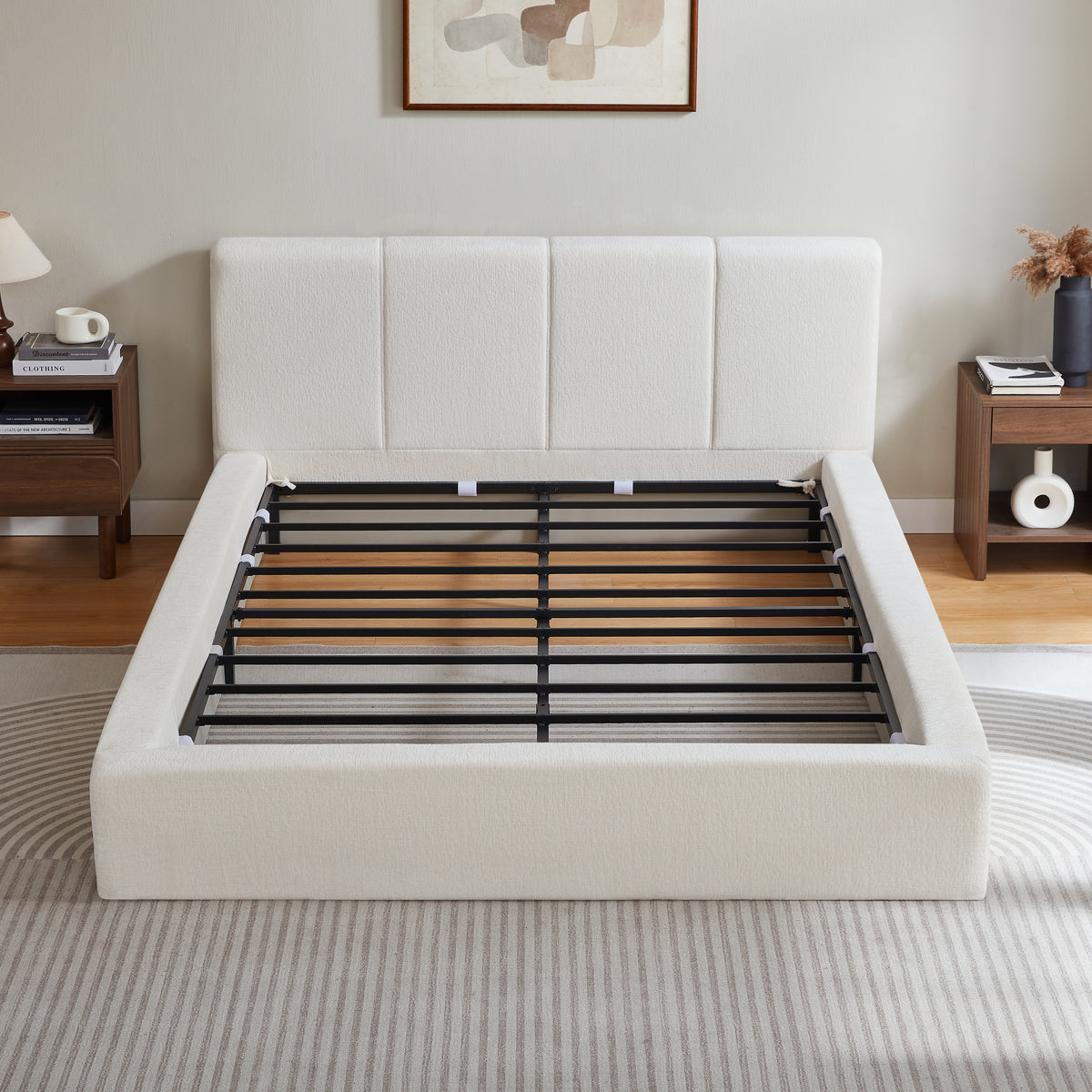 Upholstered Double Bed 180x200cm with Pneumatic Storage, Grey Linen