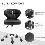Rolling Stools, Set of 2, Swivel, Height-Adjustable, Dark Grey Faux Leather & Steel