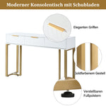 Modern Console Table - Drawers, Adjustable Foot Pads, Elegant Handles - White & Gold