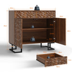 Sideboard/Chest of Drawers, 80×40×78cm, 2 Doors & 2 Drawers, Leaf Relief, Dark Walnut Look