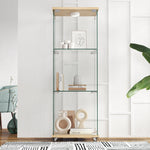 Display Cabinet Modern LED Tempered Glass Single Door 3-Tier - Natural Wood Look