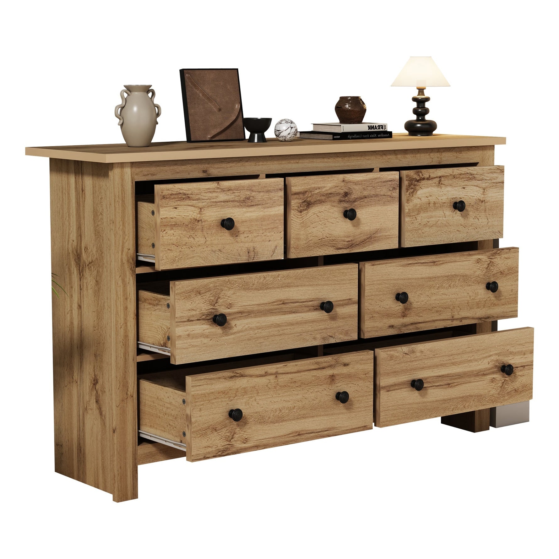 Dining Cabinet, Modern Minimalist Buffet with 7 Drawers, Original Wood