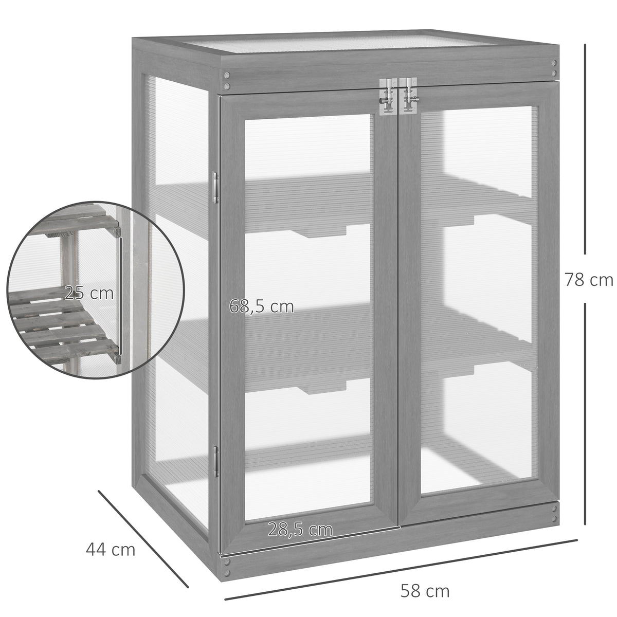 Greenhouse Cold Frame 3-Tier 2-Door Weatherproof Wood/Polycarbonate Dark Grey