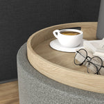 Ottoman Round Stool with Storage and Hinged Lid, grey linen look