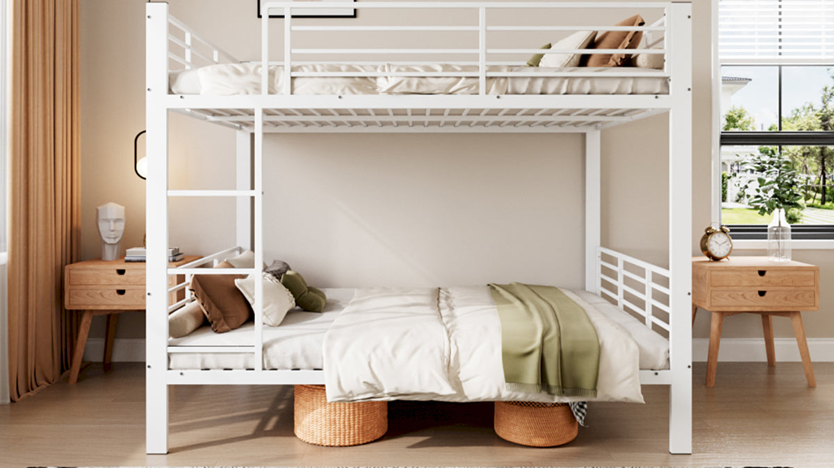 Bunk Bed 140x200 cm with Ladder & Fall Protection, White Metal