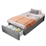 Upholstered Platform Bed 90x200cm Hydraulic Storage & Drawer, Grey