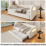 Upholstered Platform Bed 90x200 with Pull-Out Bed & LED - Beige