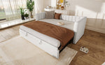 Upholstered Daybed Pull-Out Bed 90x200cm Extendable to 180x200cm Velvet White