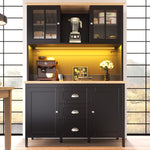 Tall Sideboard with LED Lighting, 4 Doors and 3 Drawers, White and Black