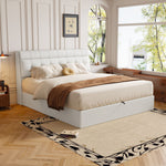 Upholstered Bed 160x200cm Hydraulic & Concealed Headboard Storage PU - White