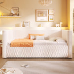 Daybed Sofa Bed 90x200cm Hydraulic Storage LED Lighting Velvet Beige