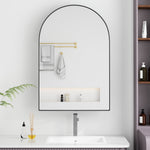 Arched Mirror Cabinet, Recessed Medicine Wall Storage, Black Metal Framed
