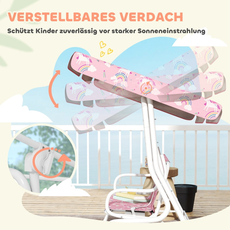 2-Seater Children's Hollywood Swing with Adjustable Canopy and Safety Belt, Pink