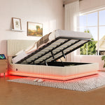 Modern Upholstered Bed with LED Lighting, USB-C and Storage, 180x200 Beige Corduroy
