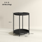 Side Table, 2 Shelves Round Coffee Table, Steel Black