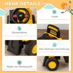 Children's Excavator Ride-on Toy with Functional Shovel and Non-slip Wheels, Yellow and Black