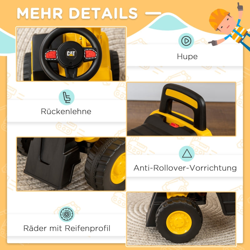 Children's Excavator Ride-on Toy with Functional Shovel and Non-slip Wheels, Yellow and Black