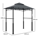 Grill Gazebo LED Lighting, Double Roof, Side Shelves, Waterproof Metal Grey