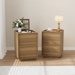 Modern Oak Bedside Table, 2 Pieces, 38 x 48 x 50 cm with Handleless Drawers, Oak Wood