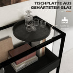 Console Table, 2 Shelves Glass Top, Steel Black
