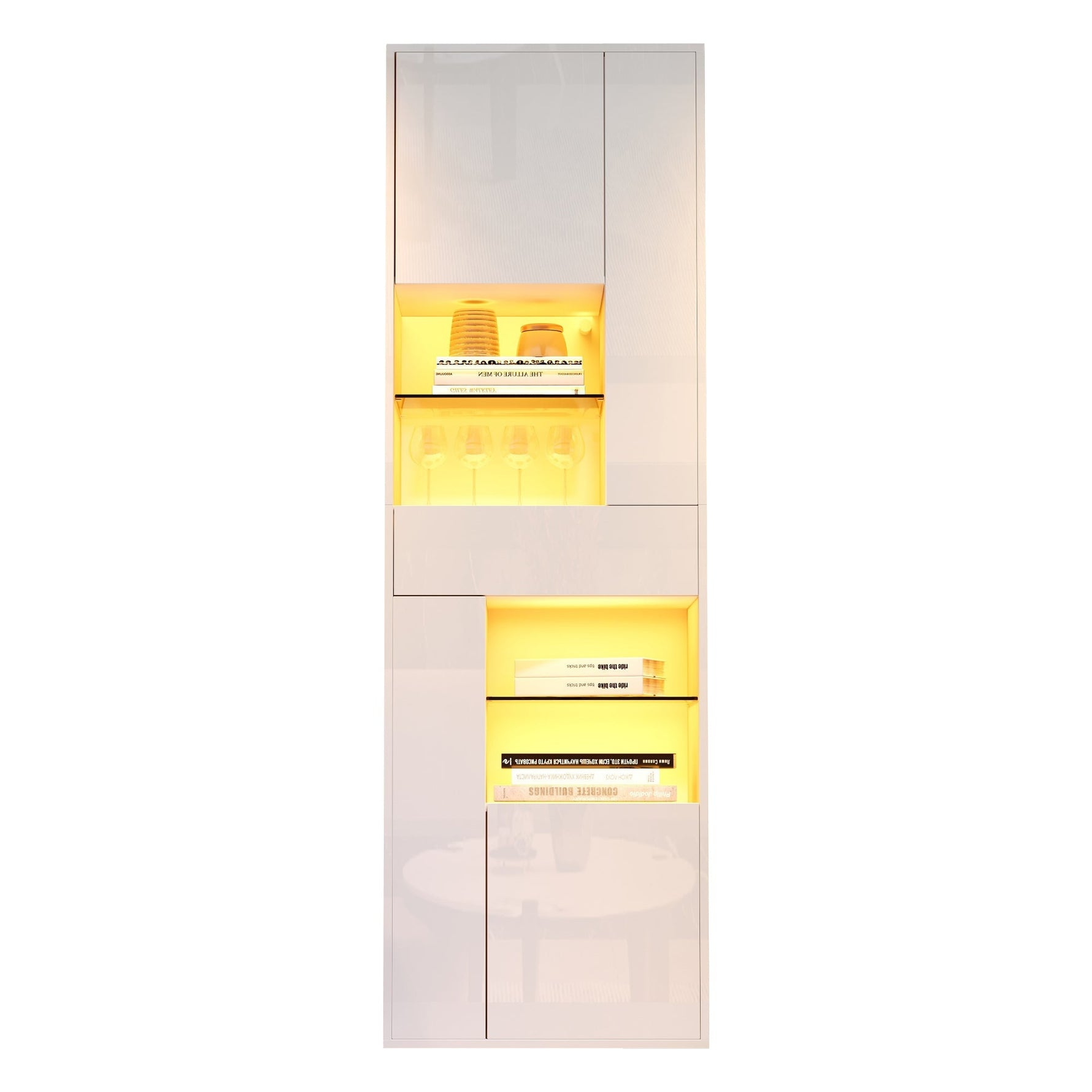 Display Cabinet Tall, LED High-Gloss 1 Drawer 4 Cabinets 55x38x170cm, White