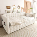 Upholstered Sofa Bed 90x190 with Storage & Drawers in Beige Velvet