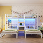 Bunk Bed with LED Lights, Integrated Storage Ladder, USB Ports and Desk, White
