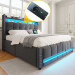 Upholstered Bed 140*200cm, LED & USB, Hydraulic Storage, Linen Fabric Grey