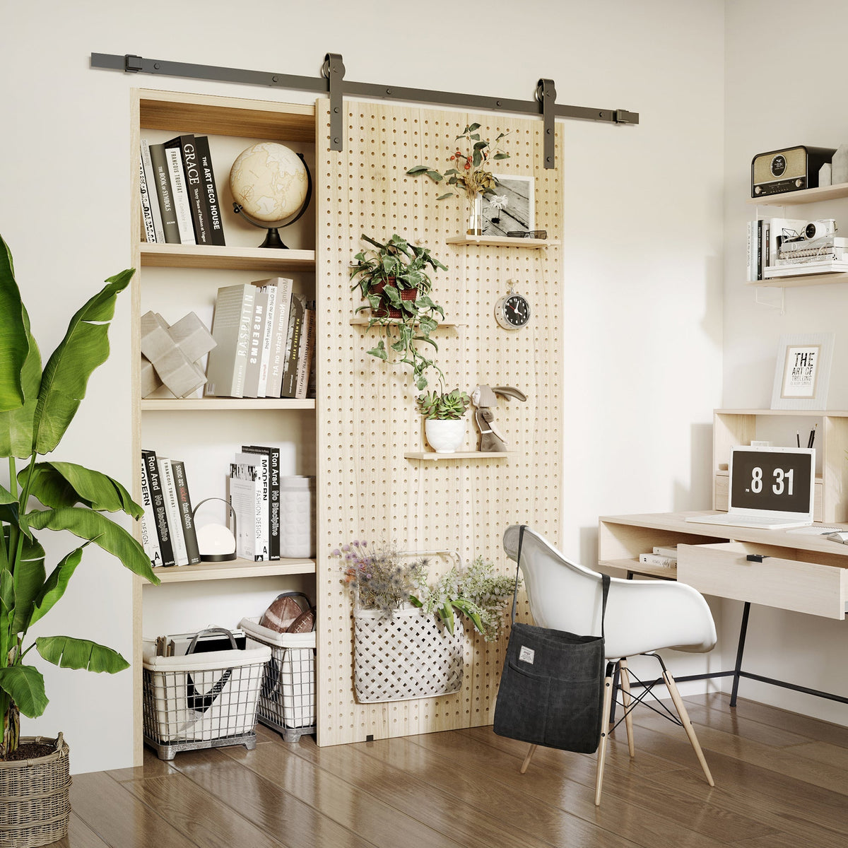Sliding Door System, Complete Set with Track & Screws, Carbon Steel Black