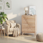 Chest of Drawers with 4 Storage Drawers and Wooden Wardrobe Cabinet, Oak Color