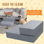 Pet Stairs, 2 Steps Foldable, Dog Stairs, Grey PU Leather