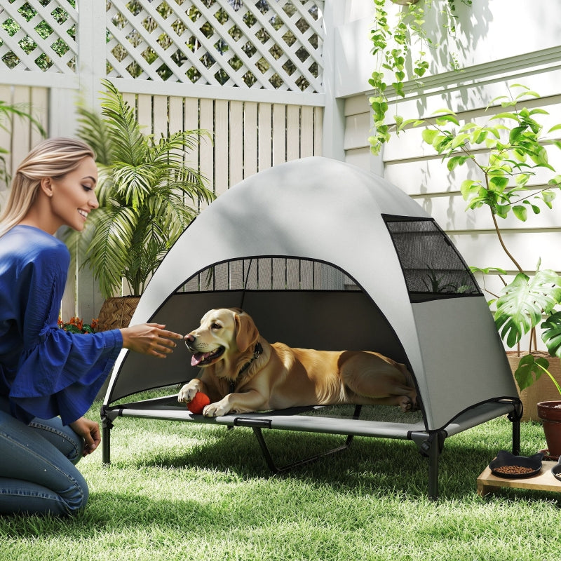 Outdoor Dog Bed, Raised with Roof for Large Dogs, Light Grey
